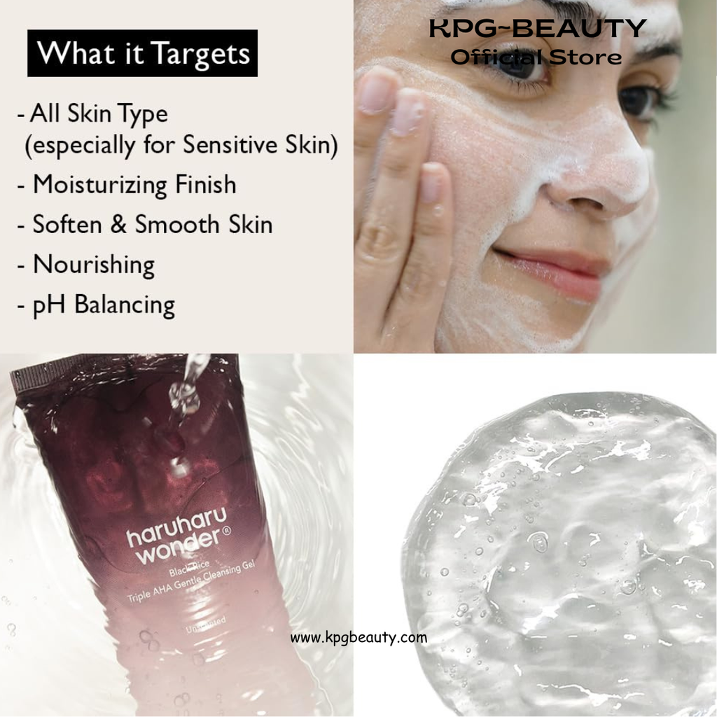 HARUHARU wonder Black Rice Triple AHA Gentle Cleansing Gel, Hydrating Cleansing gel, Gentle exfoliating, Vegan, Travel essentials, Korean Skincare, 100ML HARUHARU WONDER