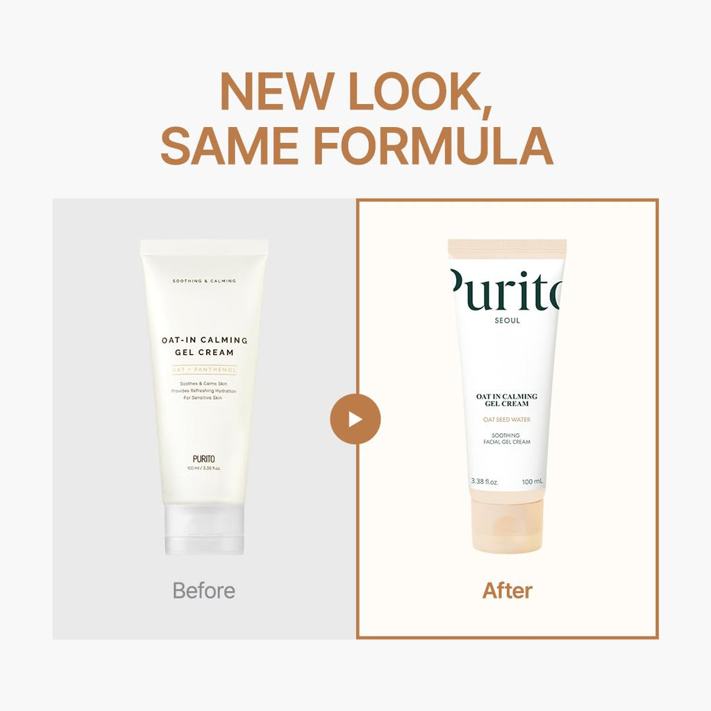 PURITO Oat In Calming Gel Cream, Oat Seed Water Hydration & Soothing, Lightweight, Non-Sticky FA Safe Moisturizer for Sensitive Skin, Non-Comedogenic, Fragrance-Free 100 ml