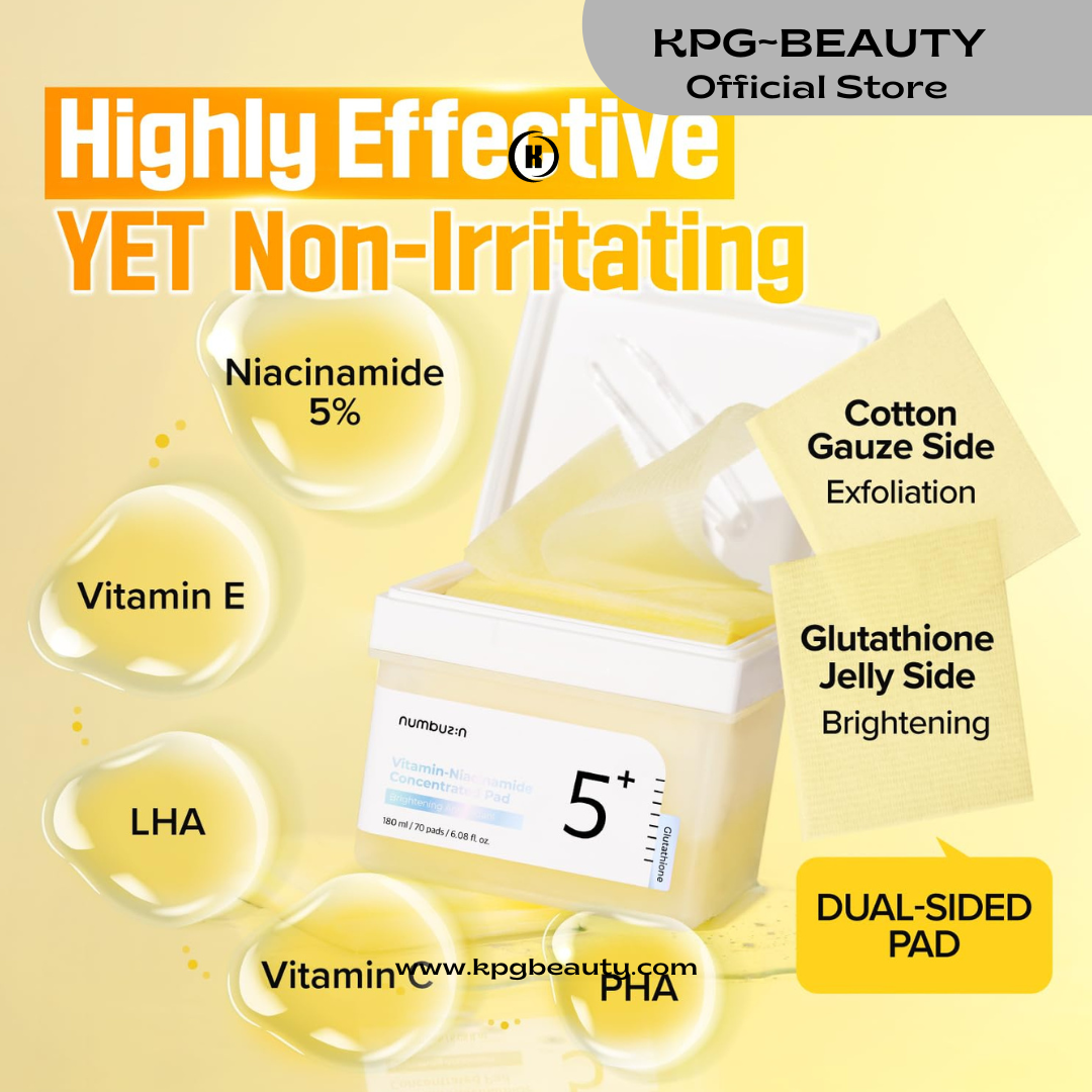 numbuzin No.5 Toner Pads | Vitamin-Niacinamide Concentrated Pad | Double-Sided | Glutathione, Niacinamide, PHA & LHA | Exfoliation, Hyperpigmentation Care | 70 Pads/180 ml