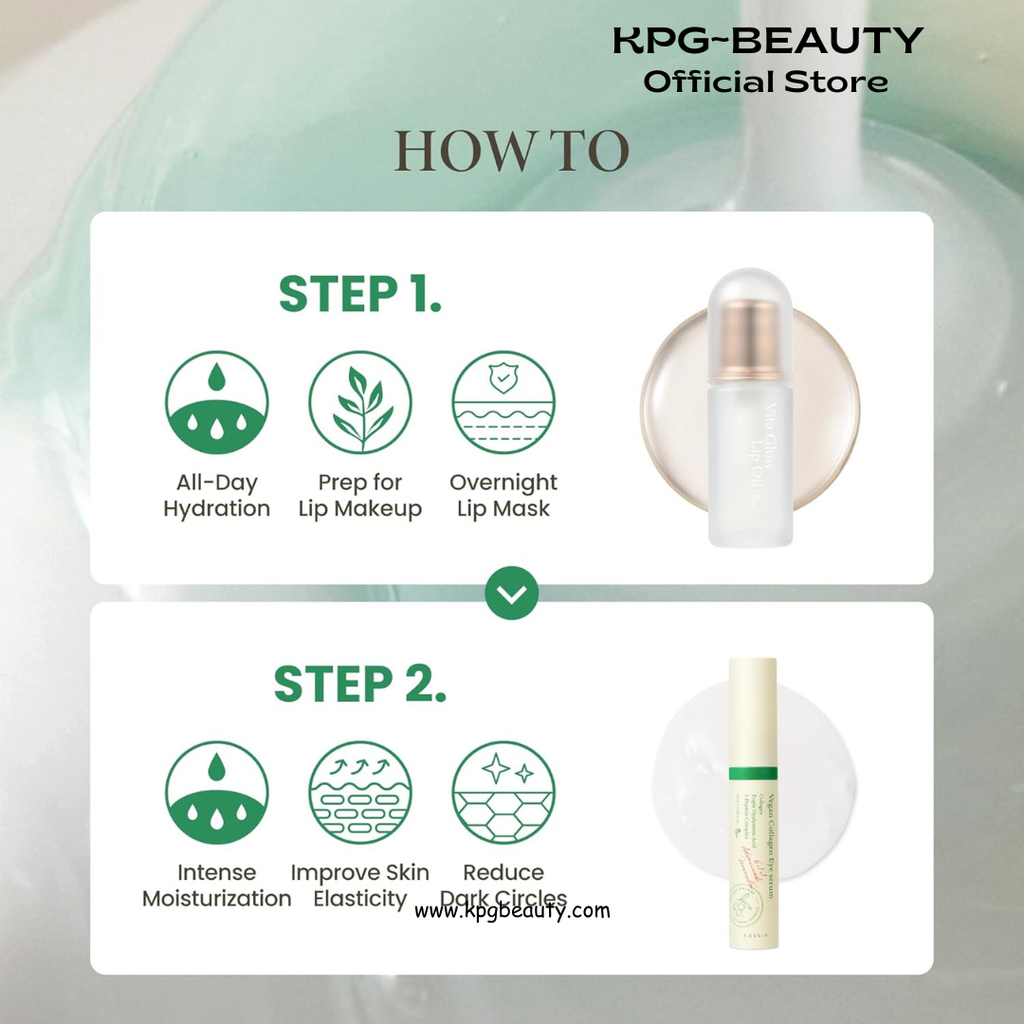 AXIS-Y Lip & Eye Set - Vita Glow Lip Oil Dreamy Olive & Vegan Collagen Eye Serum - Korean Skin Care Kit - Limited Edition Hydra Barrier Duo for Lips & Eyes AXIS-Y
