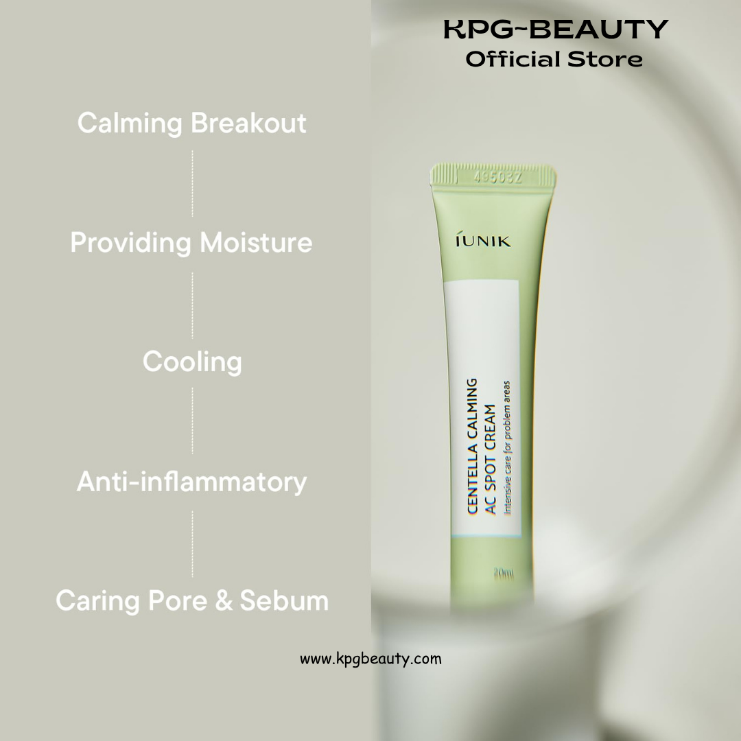IUNIK Centella Calming AC Spot Cream – Centella Asiatica, Tea Tree & AHA BHA PHA Lightweight Blemish Care for Acne-Prone & Sensitive Skin, 20ml IUNIK