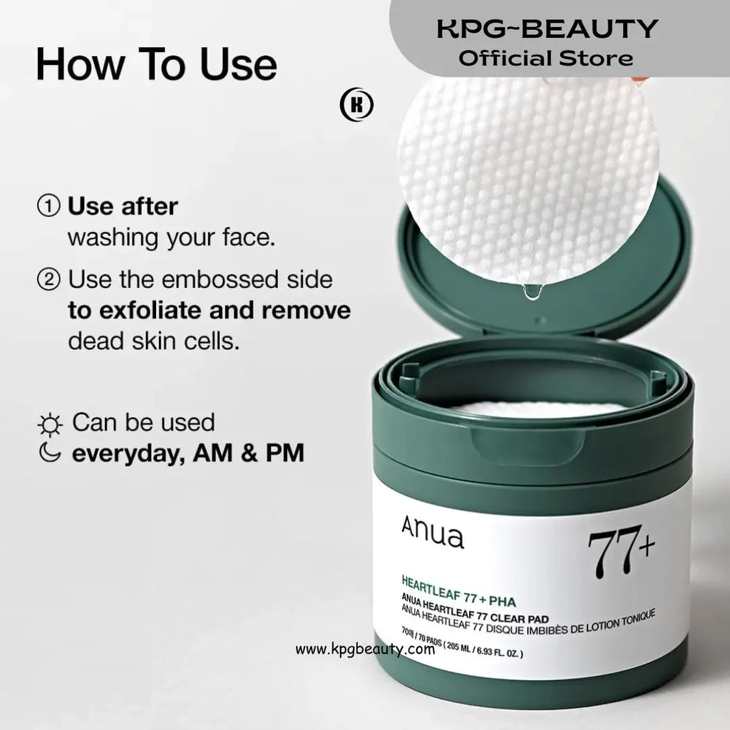 ANUA Heartleaf 77 Toner Pad, Mild Exfoliating Facial Pads for Glass Skin, Hydrating Pore Care for Sensitive Skin, Heartleaf Extract, PHA, Centella, Non comedogenic, Korean Skin Care, 70 Pads KPG BEAUTY anua