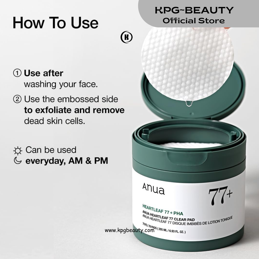 ANUA Heartleaf 77 Toner Pad, Mild Exfoliating Facial Pads for Glass Skin, Hydrating Pore Care for Sensitive Skin, Heartleaf Extract, PHA, Centella, Non comedogenic, Korean Skin Care, 70 Pads KPG BEAUTY
