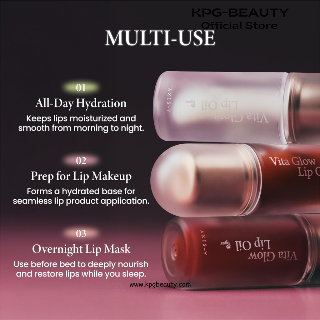 AXIS-Y Vita Glow Lip Oil - Nourishing Tinted Lip Gloss with Vitamin E & Ceramide - Long-Lasting Non-Sticky Formula for Dry Lips - Vegan K-Beauty Lip Treatment - 0.13 fl. oz. (Chilled Berry) AXIS-Y