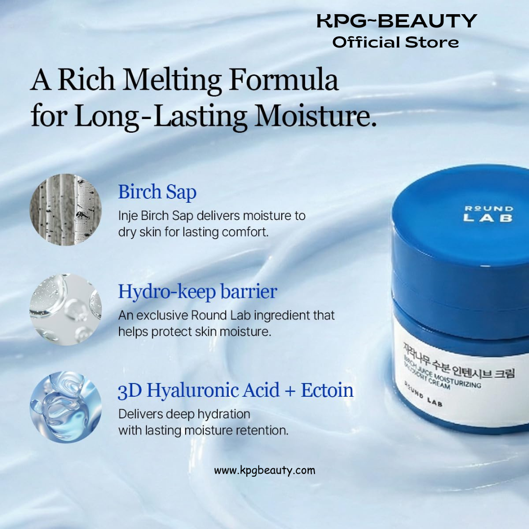 ROUND LAB Birch Juice Moisturizing Intensive Cream 1.69 Fl Oz, Deep Hydration Face Cream with Birch Sap and Hyaluronic Acid, Moisture Barrier Care, Rich but Non-Greasy Texture, Korean Skincare Round Lab