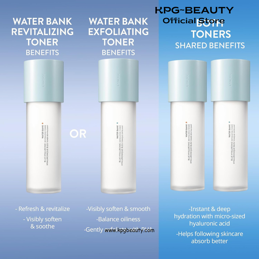 LANEIGE Water Bank Blue Hyaluronic Exfoliating Toner 160ML: Gentle PHA Toner to Smooth, Soften, & Deeply Hydrate Skin LANEIGE