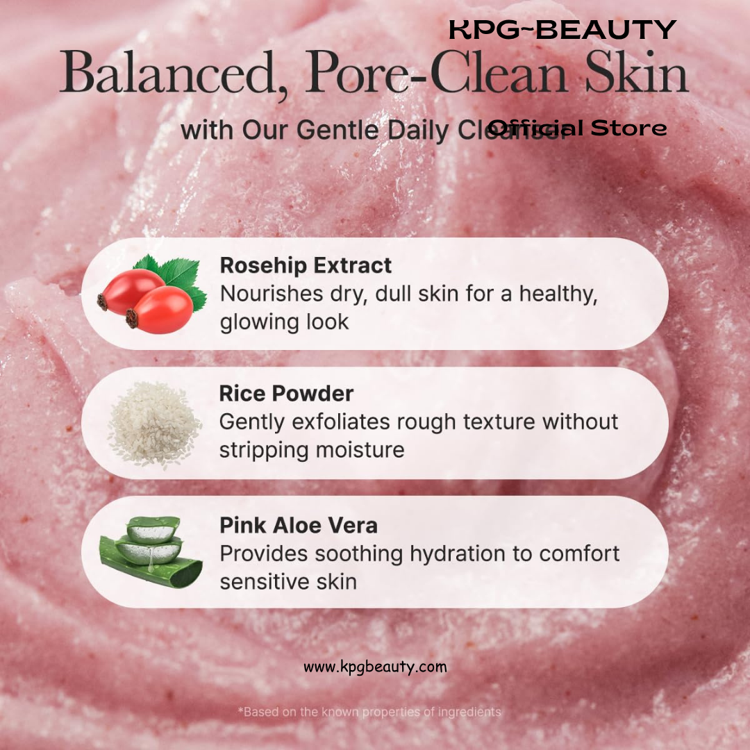 Arencia Rosehip Brightening Rice Mochi Face Cleanser & Daily Scrub - Moisturizing, Exfoliating & Deep-Cleansing - All Skin Types with Rice Powder & Rice Water Arencia