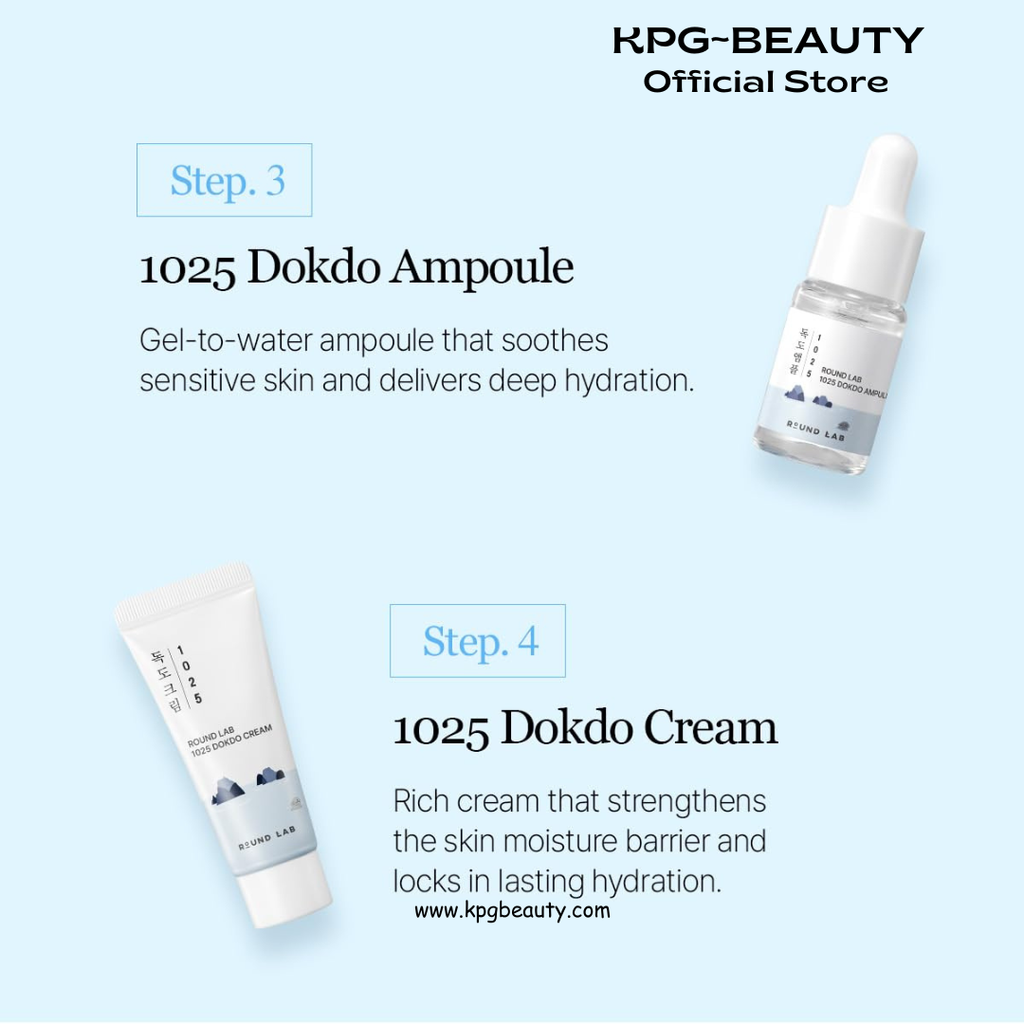 ROUND LAB 1025 Dokdo Hydrating Mini Size Kit (Cleanser, Toner, Ampule, Cream), Deep Hydration for Dry Skin, Daily Skin Care Routine Trial Kit for Moisture Care, Travel Size Gift Set, Korean Skin Care Round Lab