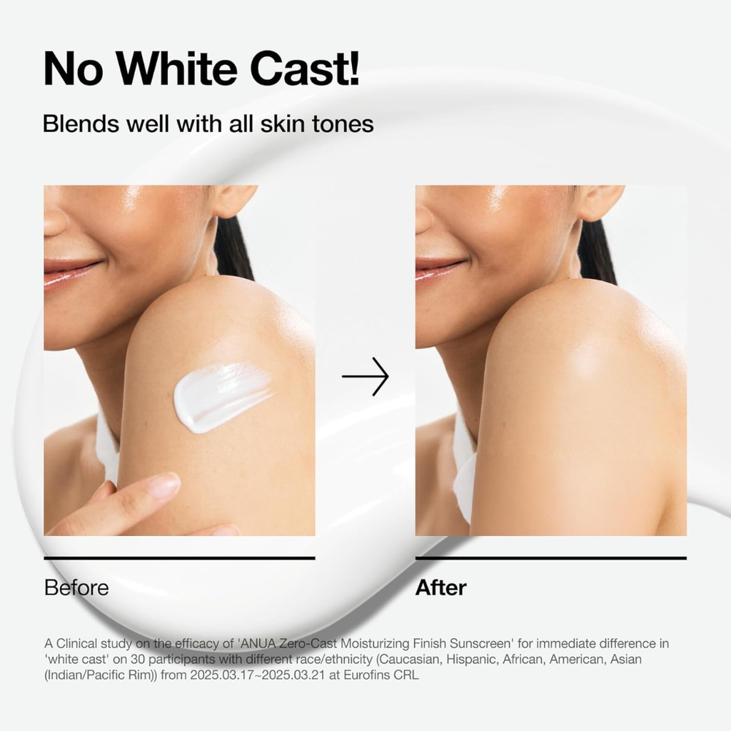 Anua, Zero-Cast Moisturizing Sunscreen SPF 50, Glow Natural Sunscreen for face, No White Cast, Hyaluronic Acid, Niacinamide, Oil-Free, Korean Skincare Anua