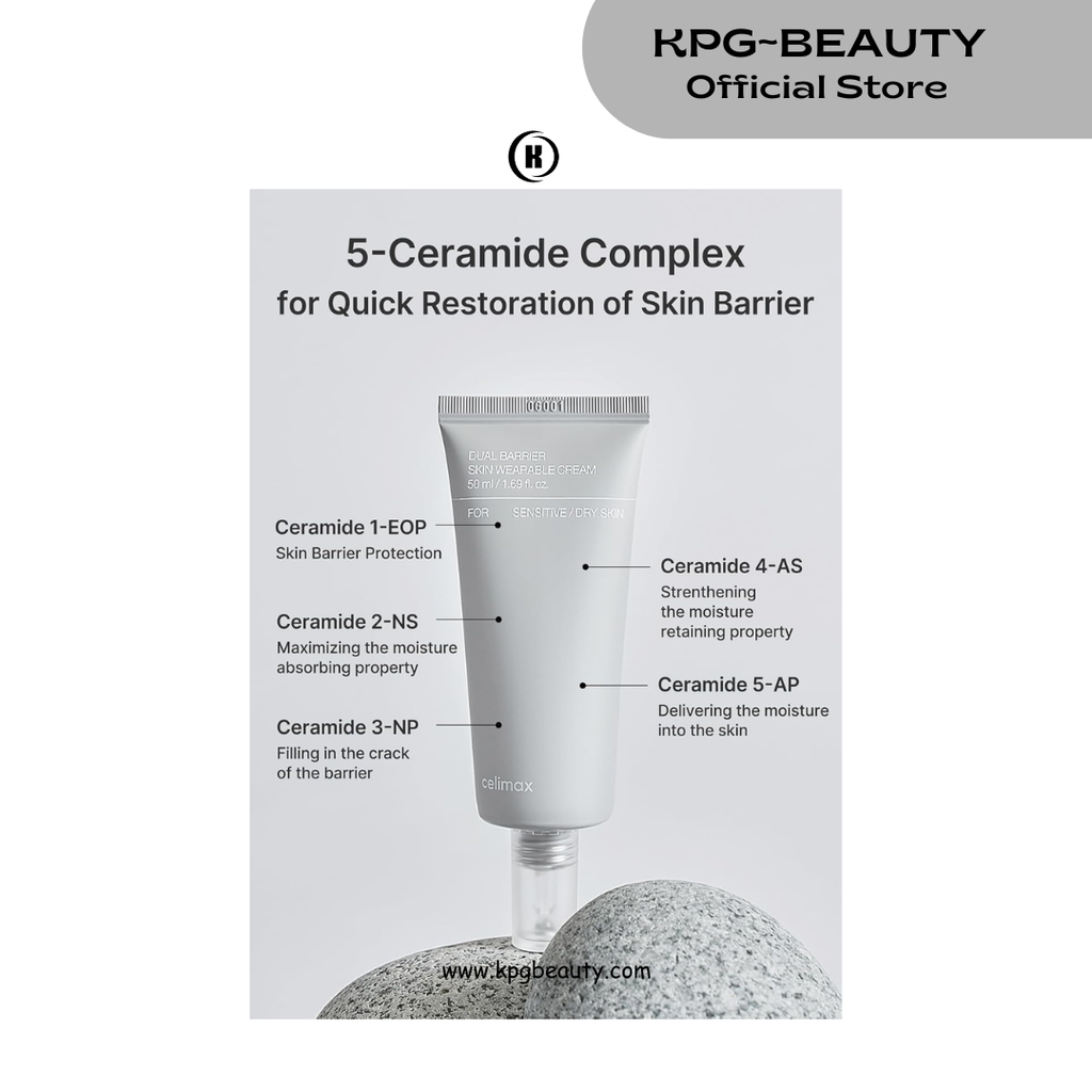 celimax Dual Barrier Skin Wearable Cream | Long Lasting Cream Face Moisturizer with Ceramides, Hyaluronic Acid, Moisturizing, Hydrating, Soothing, Repairing, Day & Night Cream, 50ml Celimax