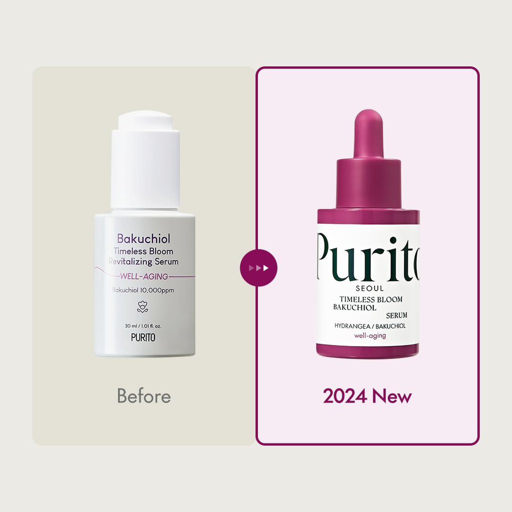 PURITO SEOUL Timeless Bloom Bakuchiol Serum, Korean Jeju Hydrangea, for Sensitive Skin, Ampoule, Fine Line Reduction, Anti Aging Facial Serum for face, K-Beauty, 30ml 1fl.oz Purito Seoul