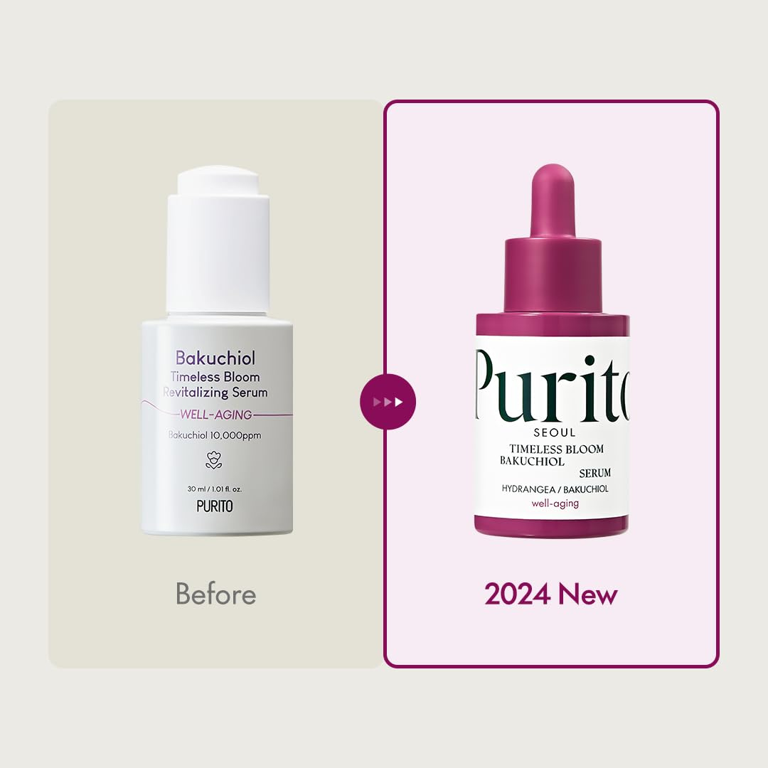 PURITO SEOUL Timeless Bloom Bakuchiol Serum, Korean Jeju Hydrangea, for Sensitive Skin, Ampoule, Fine Line Reduction, Anti Aging Facial Serum for face, K-Beauty, 30ml 1fl.oz Purito Seoul