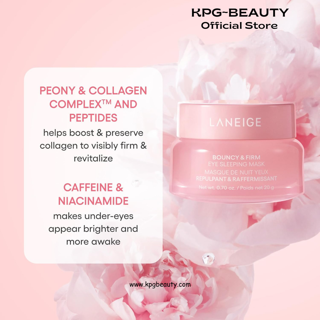 LANEIGE Bouncy & Firm Eye Sleeping Mask: Depuff and Firm with Peony & Collagen Complex, Ceramide, & 5D Hyaluronic Acid LANEIGE