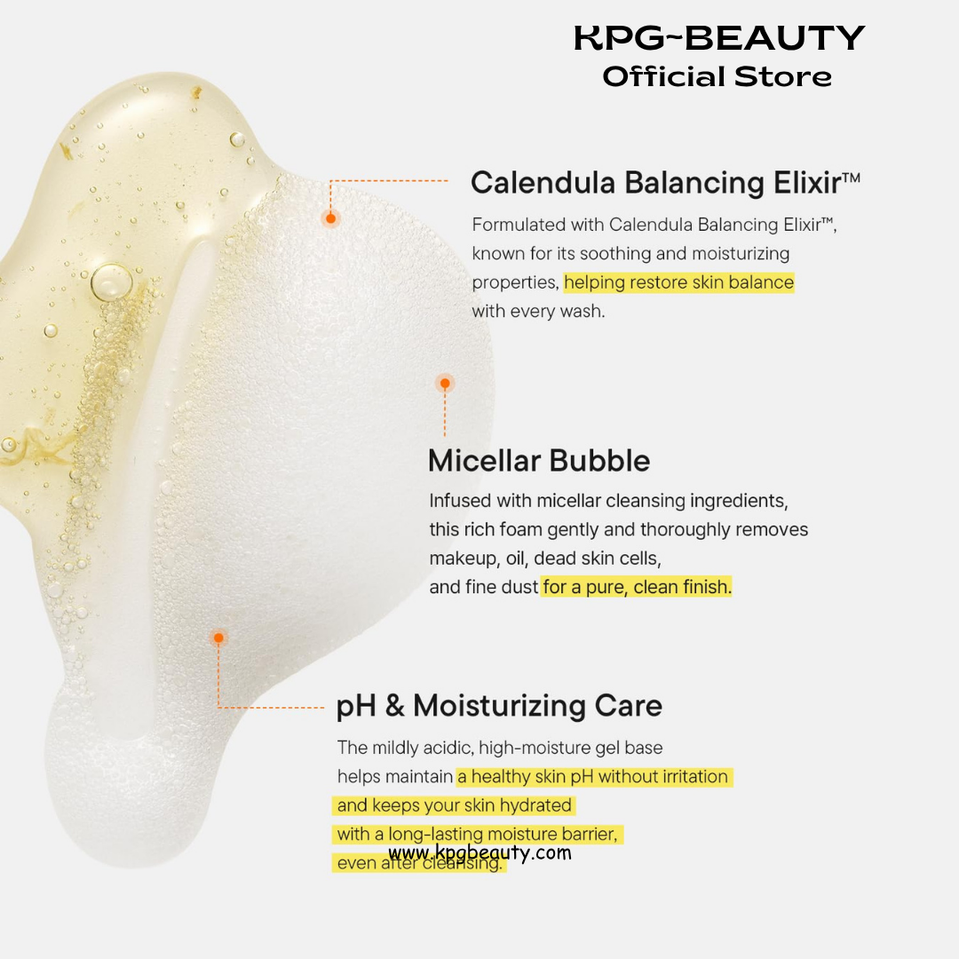 IUNIK Calendula Balancing Foam Gel Cleanser – Calendula Gentle Daily Low pH Facial Cleanser for Hydrating & Mild Exfoliating Care, Korean Skincare for All Skin Types, 150ml IUNIK