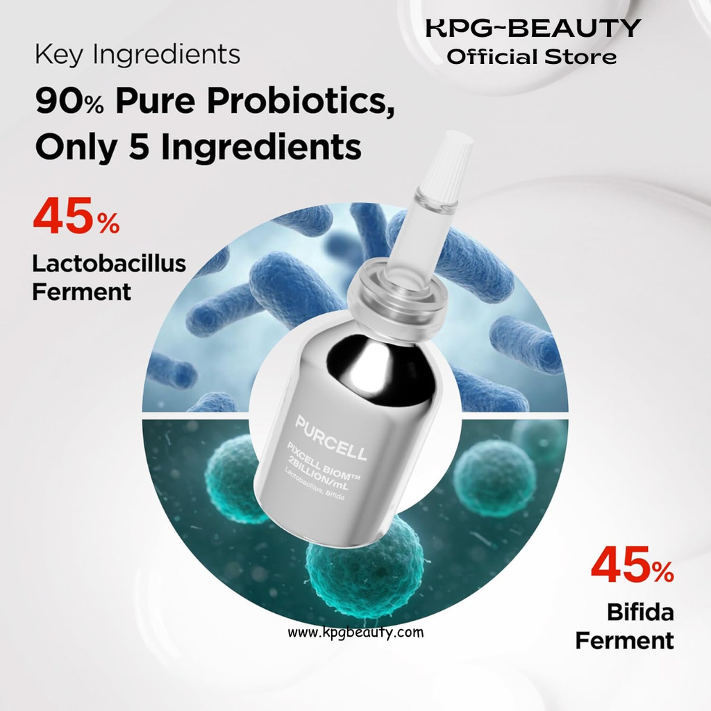 PURCELL Pixcell Biom 2B/mL Probiotic Essence Serum - Restores Skin Barrier with Bifida, Lactobacillus Ferment Lysate, Korean Probiotic Drops for acne prone skin and sensitive skin (30ml, 1.01 Fl Oz.) Purecell