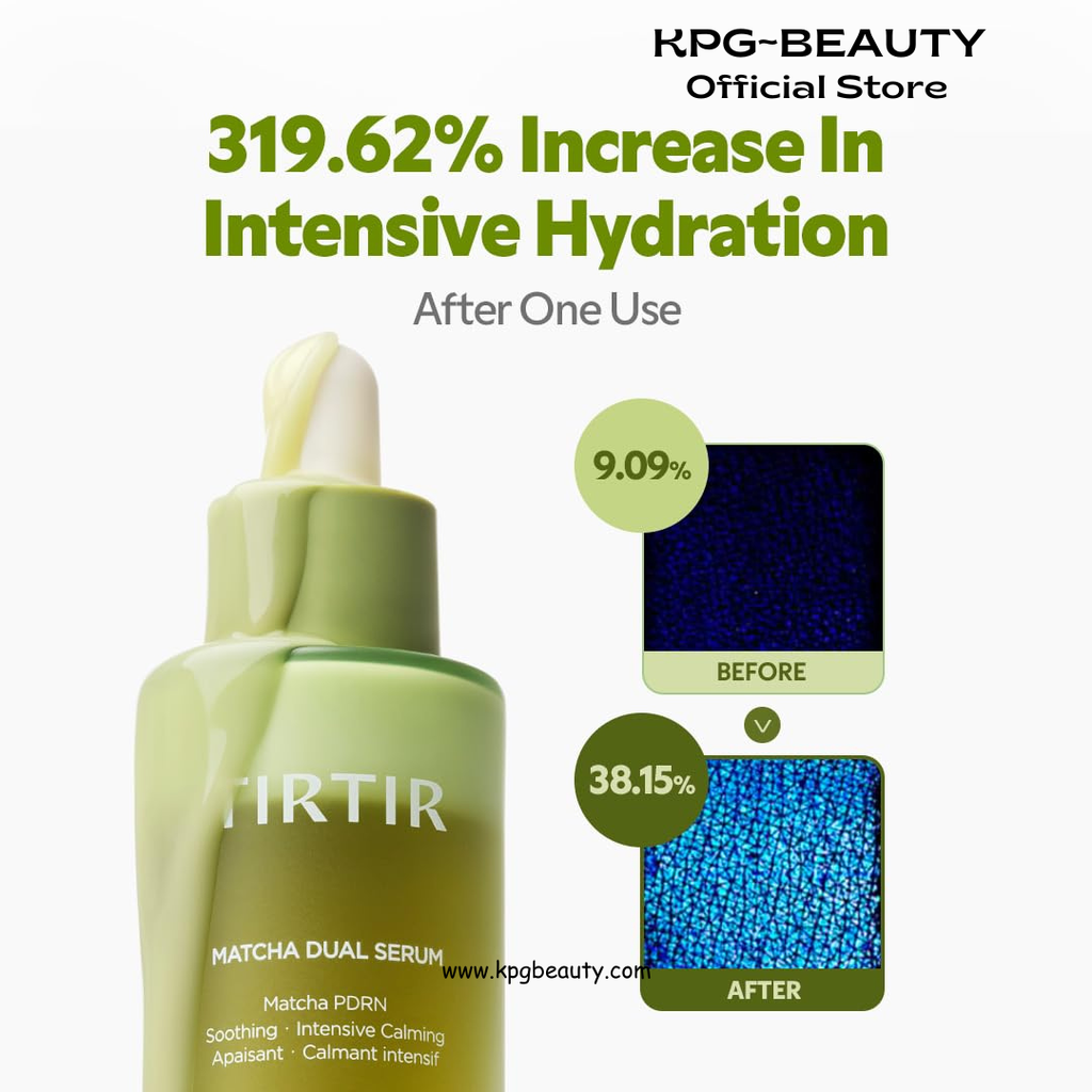 TIRTIR Matcha Dual PDRN Serum | Irritated Red Skin Relief & Glass Skin Glow with 20,000ppm Vegan Matcha PDRN, 5% Niacinamide, Hydrating Non-Sticky Korean Face Serum for Sensitive & Acne-Prone Skin 50ML TIRTIR