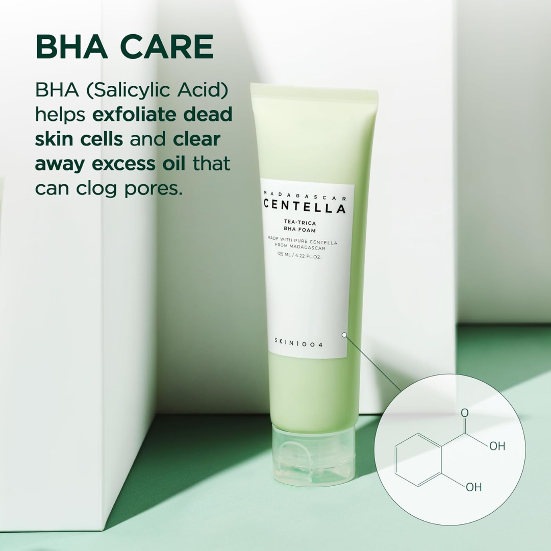 SKIN1004 Tea-Trica BHA Foam, Makeup Remover with Centella Asiatica & Tea Tree, Korean Face Cleanser for Oil & Sebum Balance, Cleansing Foam for Clearing Impurities, Korean Skin Care, 4.22 fl.oz /125ml SKIN1004