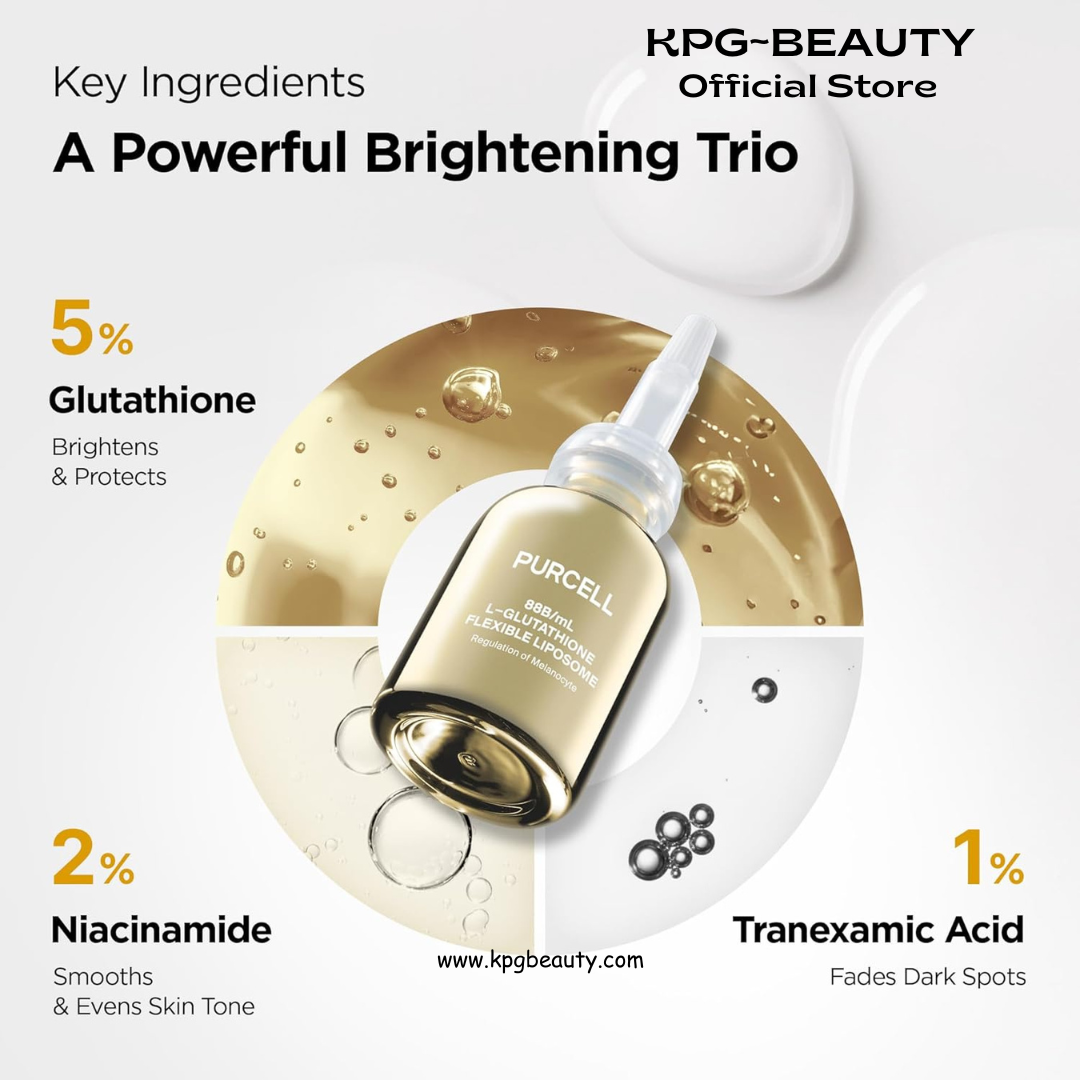 PURCELL Glutathione 5% Face Serum with 1% Niacinamide & 1% Tranexamic Acid – Flexible Liposome Tone up Serum for Anti pigmentation & Hydration (1.85 fl oz / 55 ml) Purecell