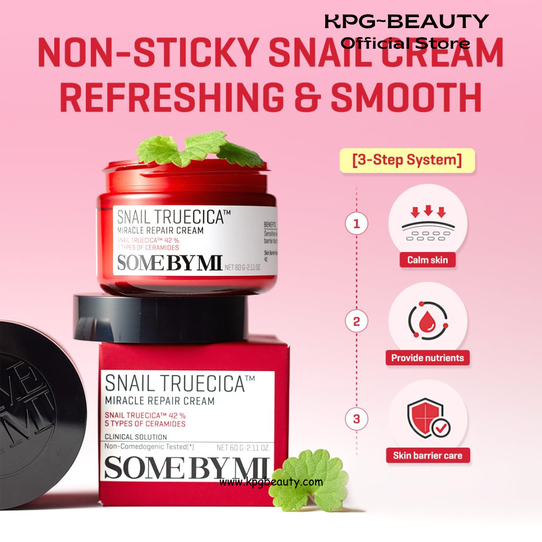 SOME BY MI Snail Truecica Miracle Repair Cream - 2.02Oz, 60ml - Made from Snail Mucin for Sensitive Skin - Daily Repair Face Moisturizer for Acne Marks and Strengthen Skin Barrier - Korean Skin Care Some By MI