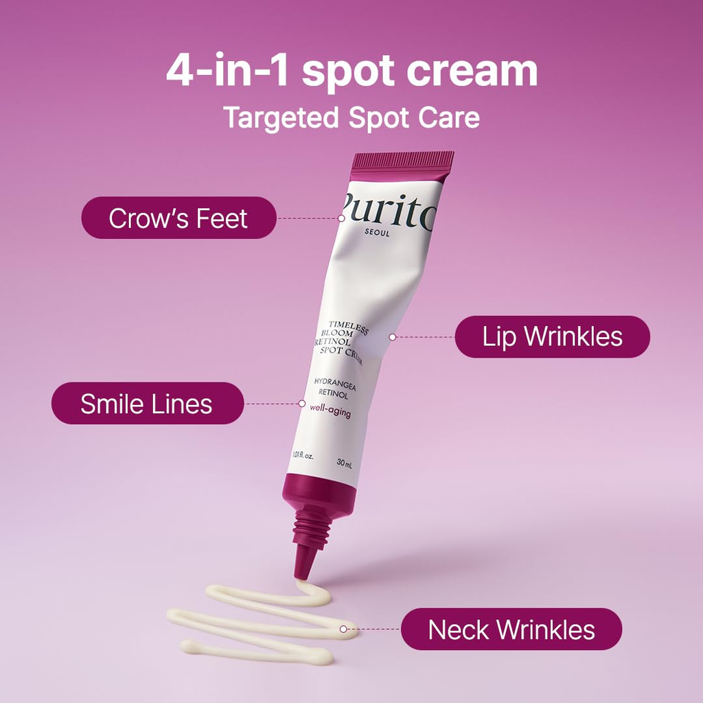 PURITO SEOUL Timeless Bloom Retinol Spot Cream, Korean Jeju Hydrangea, for Sensitive Skin, Retinol Cream, Wrinkle Reduction, Anti Aging Face Cream, K-Beauty, 30ml Purito Seoul