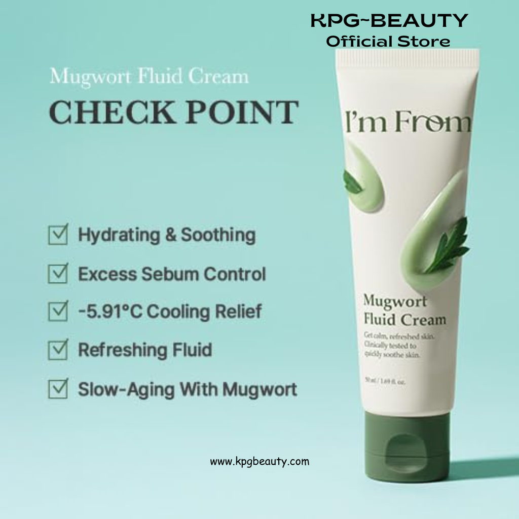 I’m From Mugwort Fluid Cream, Lightweight Calming Moisturizer, Hydrating & Skin Balancing, Sensitive Skin, Vegan Korean Skin Care IAM FROM