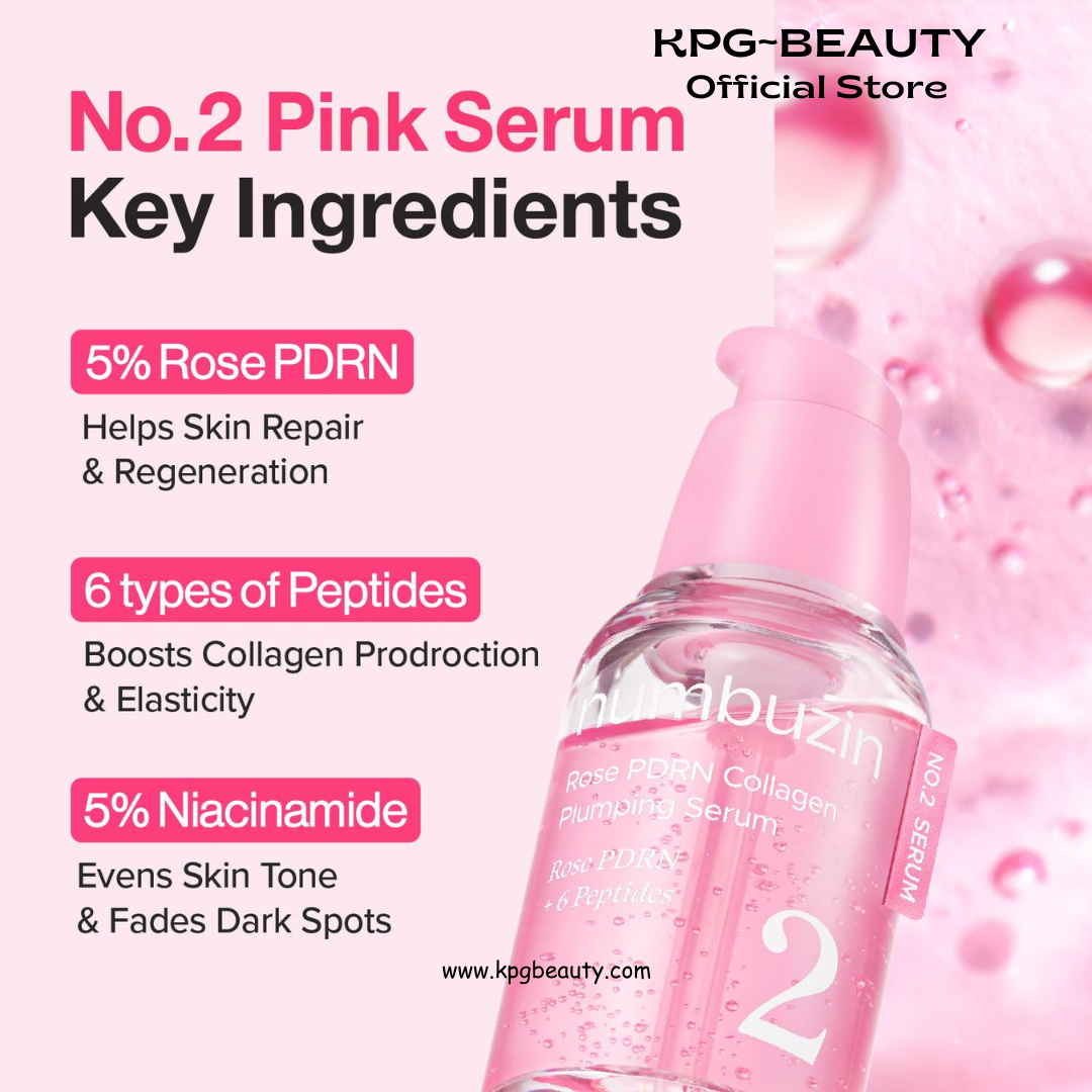 numbuzin No.2 Rose PDRN Collagen Plumping Serum, Hydrating & Firming Serum with Peptides, Plump, Glowing Skin, Korean Skincare, 1.01 fl oz (30ml) Numbuzin