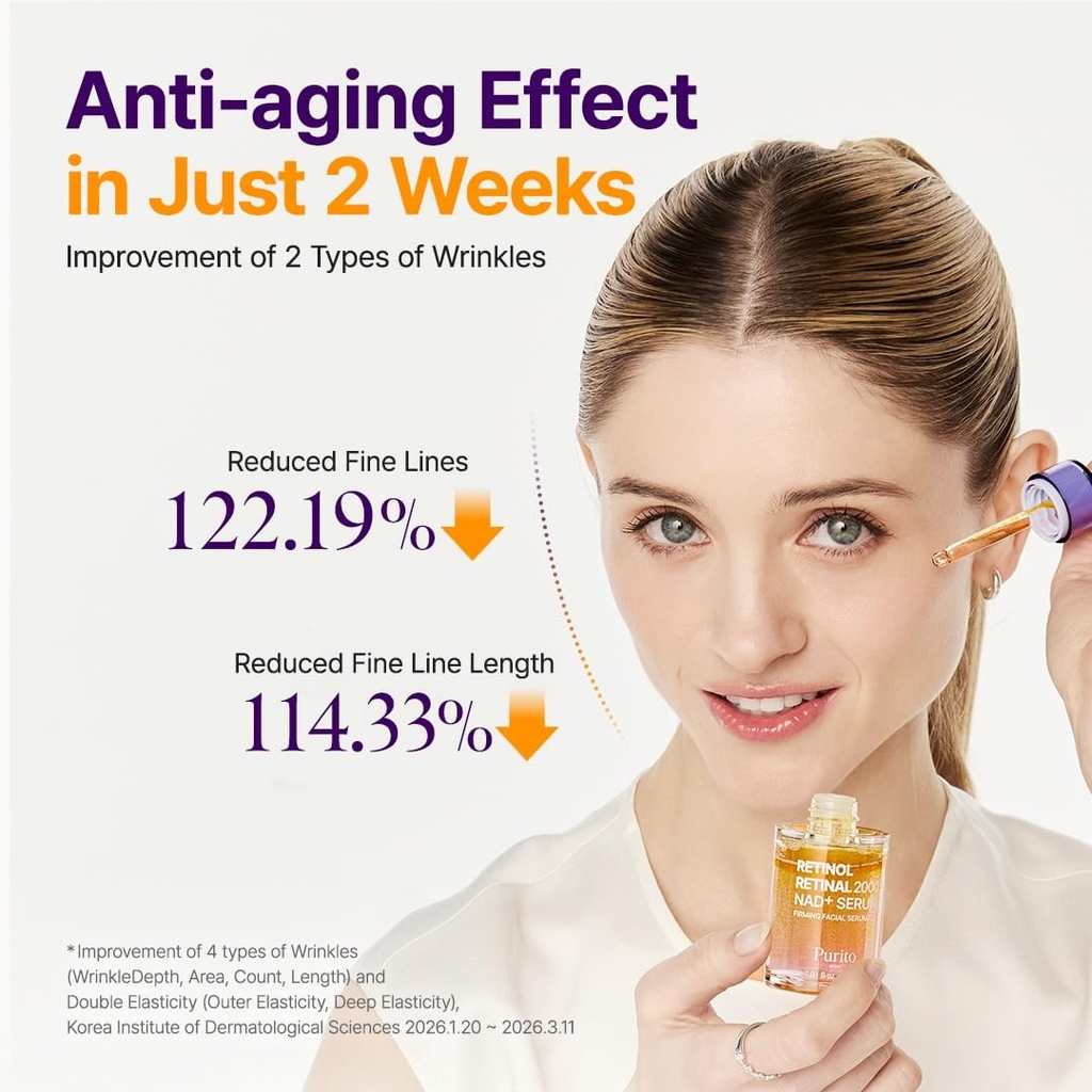 PURITO Retinol 0.1% + Retinal 0.1% Anti-Aging Facial Serum | for Wrinkles, Fine Lines & Firmer Skin | Dual Retinoids with NAD+, Improve Elasticity & Skin Texture | Korean Skincare, 30mL Purito Seoul