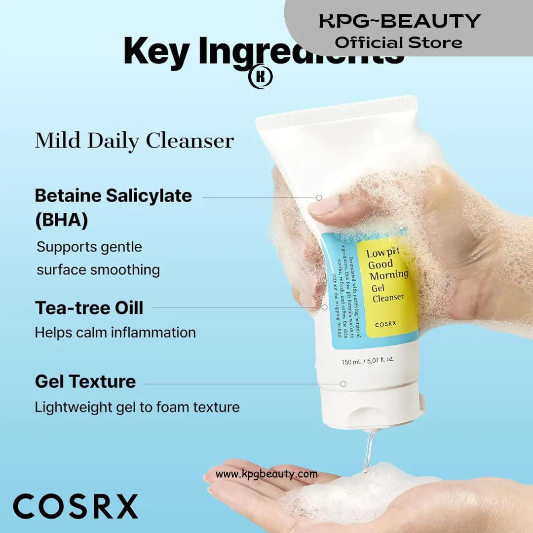 COSRX Low pH Good Morning Gel Face Cleanser, 5.07 fl oz, BHA Face Wash, Daily Mild Face Cleanser for Sensitive Skin, PH Balancing, Korean Skin Care, Korean Face Wash COSRX