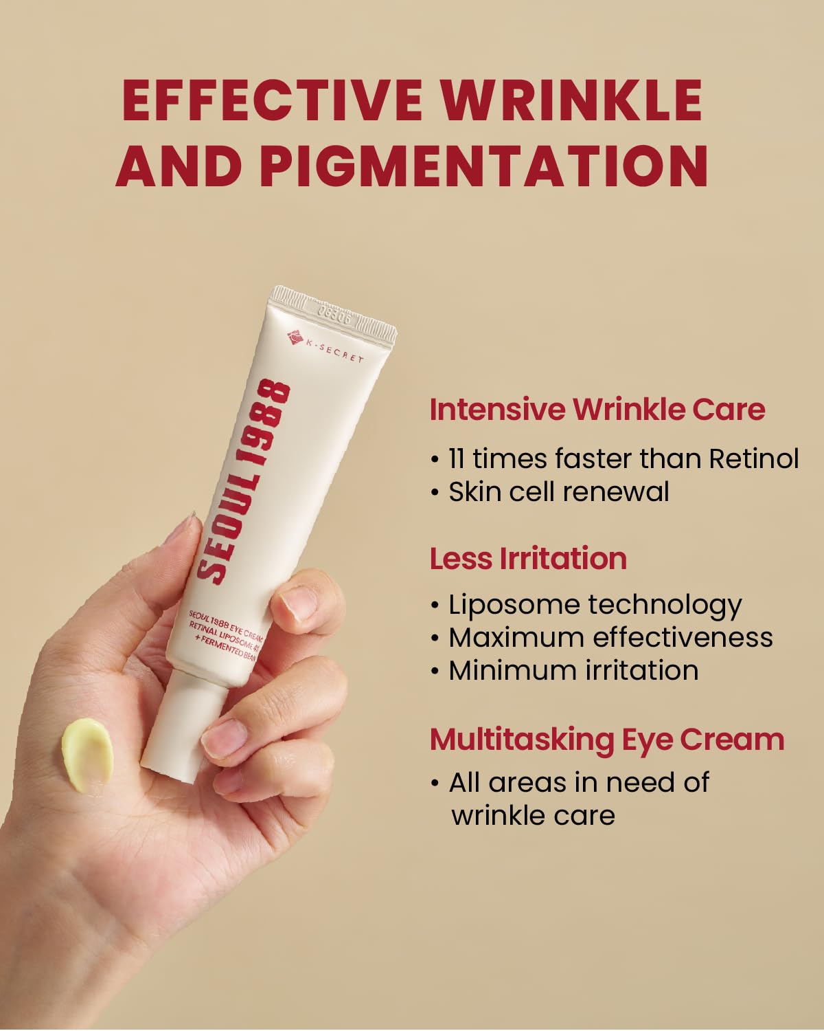 KSECRET SEOUL 1988 Eye Cream : Retinal Liposome 4% + Fermented Bean, wrinkle care, anti-aging, skin elasticity, pigmentation, retinol, 30ml