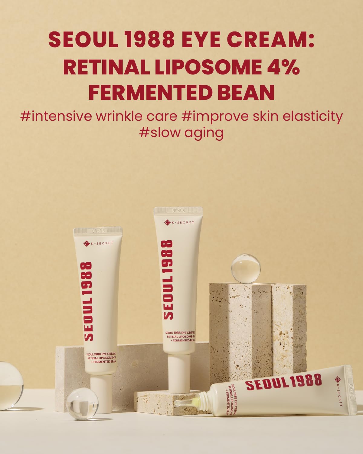 KSECRET SEOUL 1988 Eye Cream : Retinal Liposome 4% + Fermented Bean, wrinkle care, anti-aging, skin elasticity, pigmentation, retinol, 30ml
