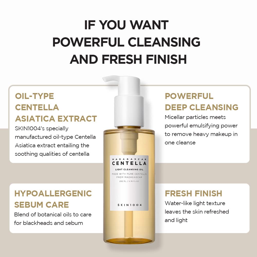 SKIN1004 Madagascar Centella Light Cleansing Oil Gentle Oil Cleanser for Face, Korean Facial Cleanser