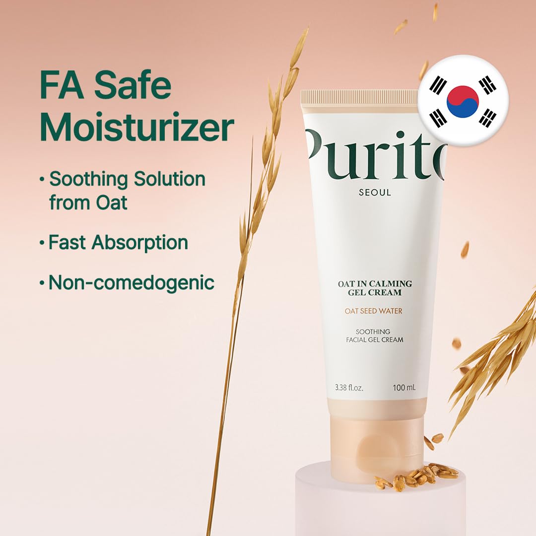 PURITO Oat In Calming Gel Cream, Oat Seed Water Hydration & Soothing, Lightweight, Non-Sticky FA Safe Moisturizer for Sensitive Skin, Non-Comedogenic, Fragrance-Free 100 ml