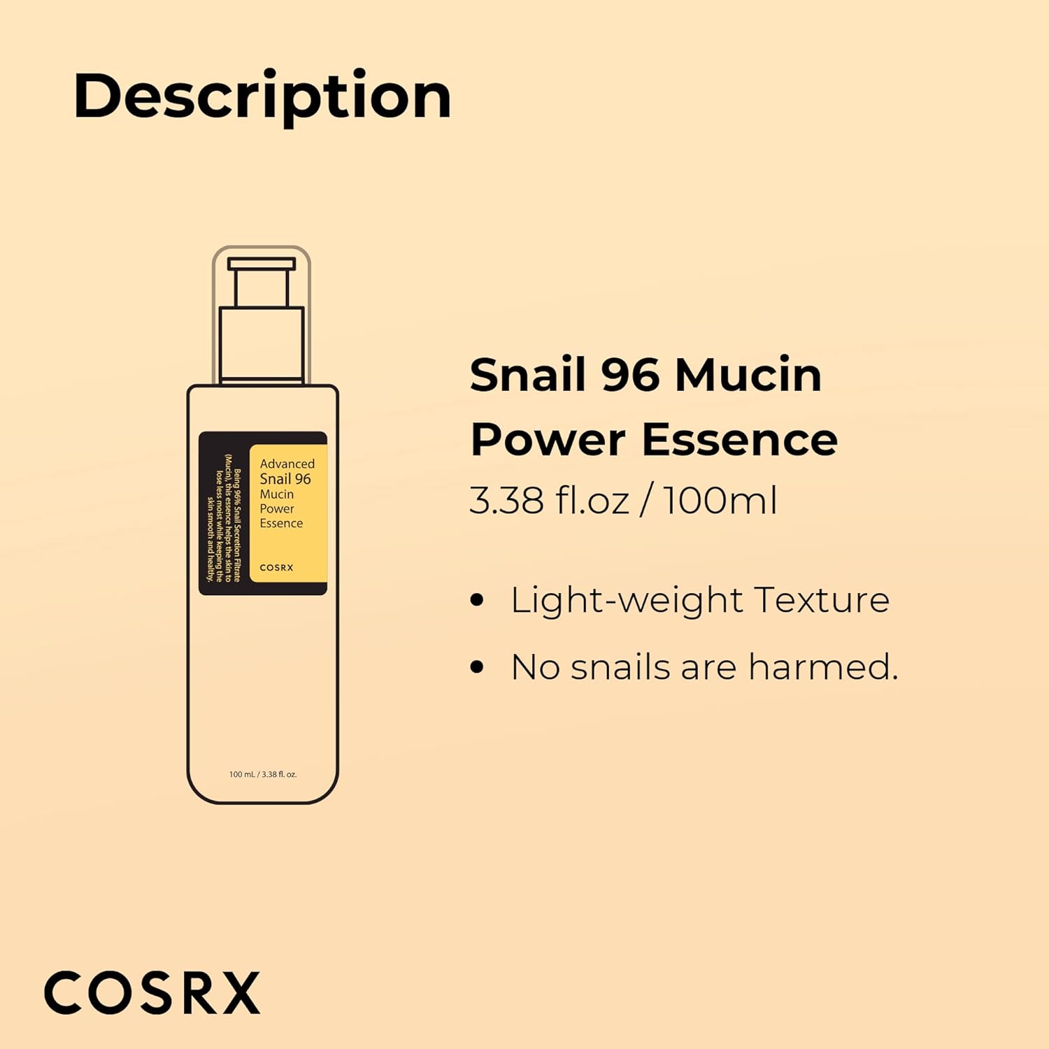 COSRX Snail Mucin 96% Power Repairing Essence 100ml, Hydrating Serum for Face with Snail Secretion Filtrate for Dull Skin & Fine Lines