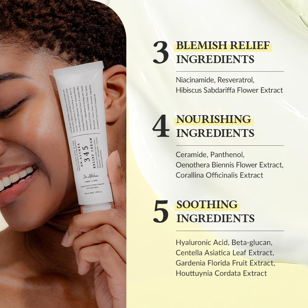 Dr.Althea 345 Relief Cream | Daily Face Moisturizer | Blemish Relief Care | Soothing Recovery & Moisture with Niacinamide, Panthenol | Korean Vegan Skin Care for All Skin Types