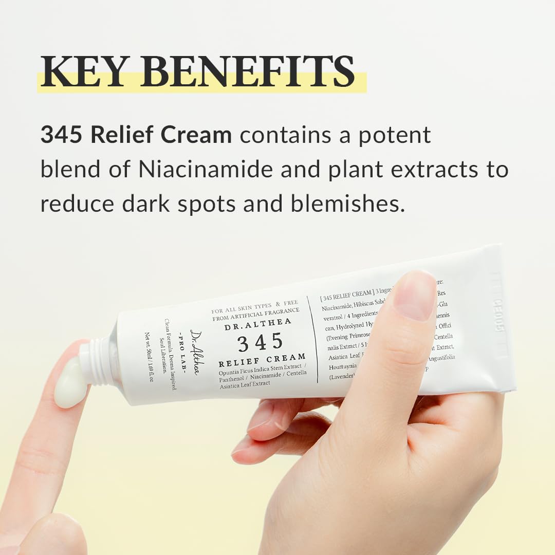 Dr.Althea 345 Relief Cream | Daily Face Moisturizer | Blemish Relief Care | Soothing Recovery & Moisture with Niacinamide, Panthenol | Korean Vegan Skin Care for All Skin Types