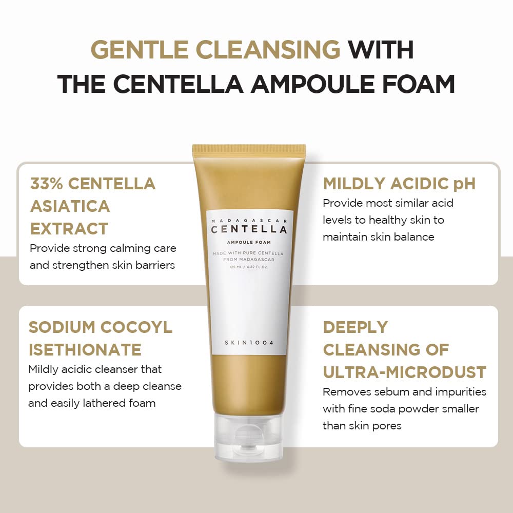 SKIN1004 Madagascar Centella Ampoule Low pH Foam Cleanser, Natural Soda Powder Coconut Surfactant and EWG Green Grade