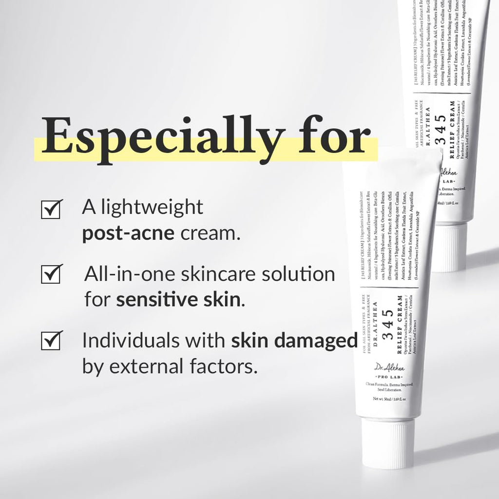 Dr.Althea 345 Relief Cream | Daily Face Moisturizer | Blemish Relief Care | Soothing Recovery & Moisture with Niacinamide, Panthenol | Korean Vegan Skin Care for All Skin Types