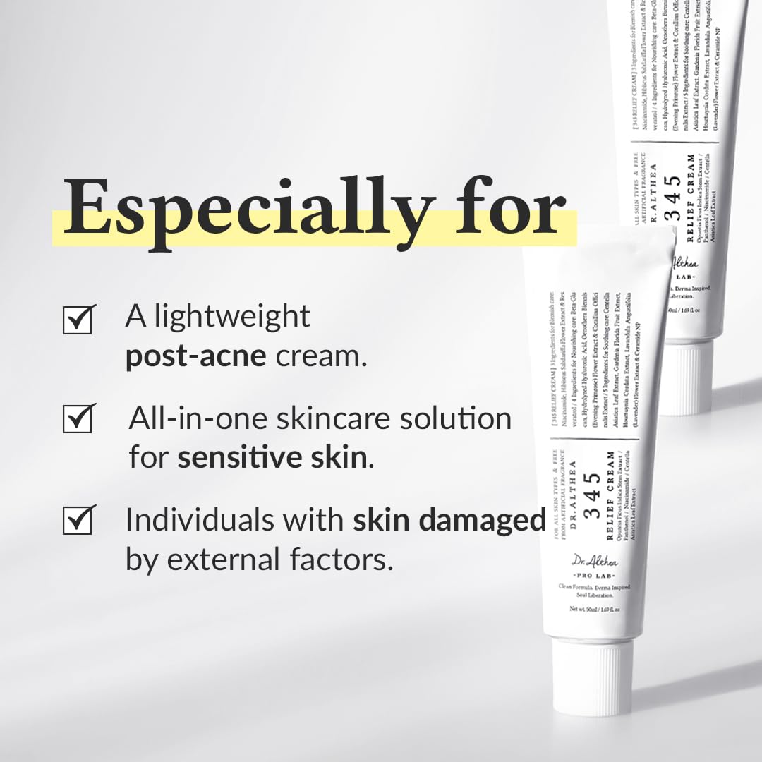 Dr.Althea 345 Relief Cream | Daily Face Moisturizer | Blemish Relief Care | Soothing Recovery & Moisture with Niacinamide, Panthenol | Korean Vegan Skin Care for All Skin Types