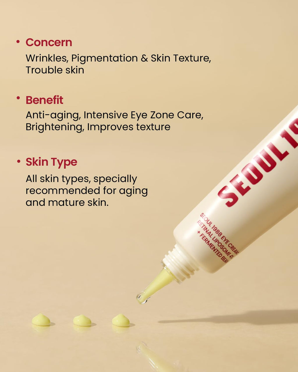 KSECRET SEOUL 1988 Eye Cream : Retinal Liposome 4% + Fermented Bean, wrinkle care, anti-aging, skin elasticity, pigmentation, retinol, 30ml