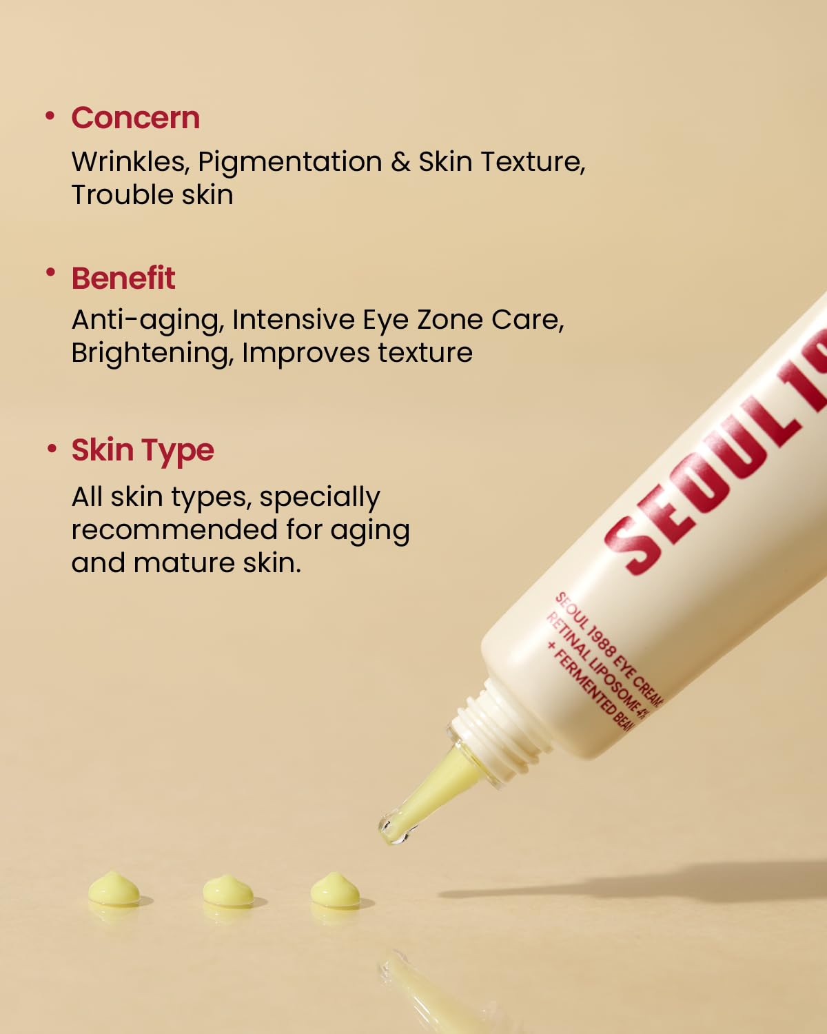 KSECRET SEOUL 1988 Eye Cream : Retinal Liposome 4% + Fermented Bean, wrinkle care, anti-aging, skin elasticity, pigmentation, retinol, 30ml