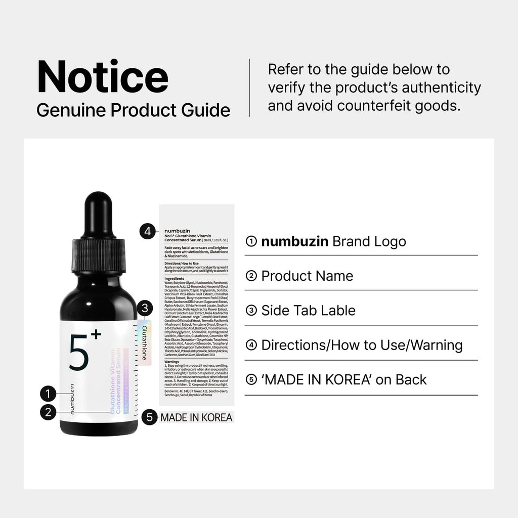 Numbuzin No.5 Serum | Tranexamic Acid 4%, Niacinamide 5%, Glutathione, Vitamin C | Vitamin Concentrated Serum | Hyperpigmentation| Suitable for Sensitive Skin, Korean Skincare
