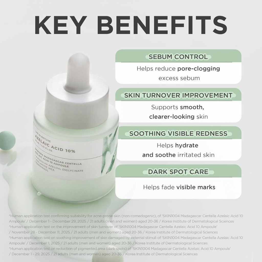 SKIN1004 Azelaic Acid 10% Ampoule, Hydrating Face Serum for Blemish-Prone & Oily Skin, Redness Soothing Serum for face, Visible Marks & Breakout Care with Centella, Korean Skin Care, 1.01 fl.oz / 30ml SKIN1004