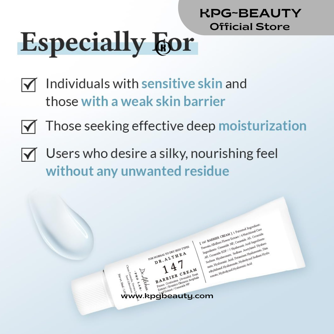 Dr.Althea 147 Barrier Cream | Daily Skin Barrier Care | Deep Hydrating with Hyaluronic Acid & Ceramides | Korean Vegan Skincare for All Skin Types
