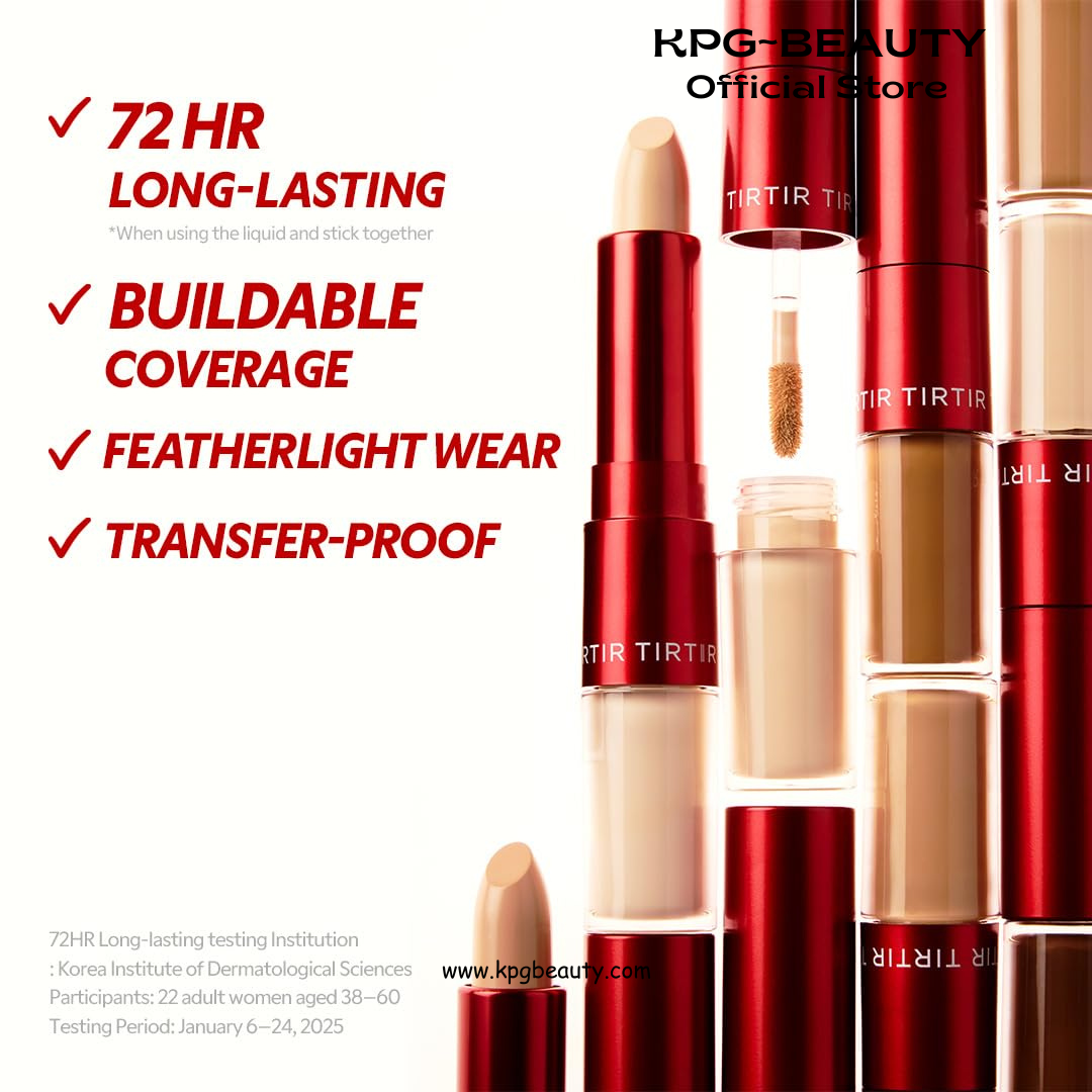 TIRTIR Glide&Hide Blurring Concealer - Creamy texture, Conceals dark circles and wrinkles, Dual formula (liquid tip & balm stick), Long-lasting wear, Korean Makeup, #2.5C, 0.28 Oz TIRTIR