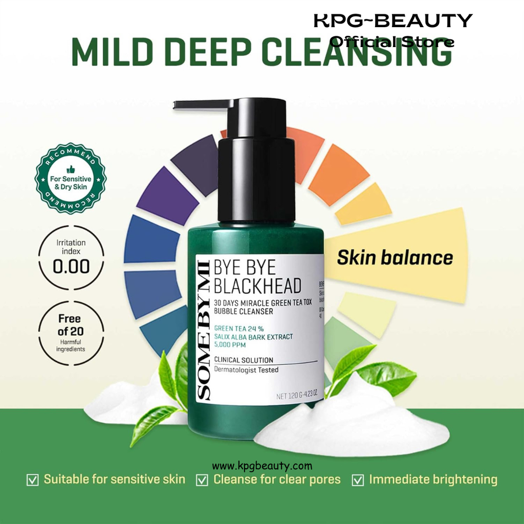 SOME BY MI Bye Bye Blackhead 30 Days Miracle Green Tea Tox Bubble Cleanser – 4.23oz, 120g – Korean Face Wash & Bubble Face Mask – Daily Blackhead-Removing Pore Minimizer for Face – Korean Skin Care Some By MI