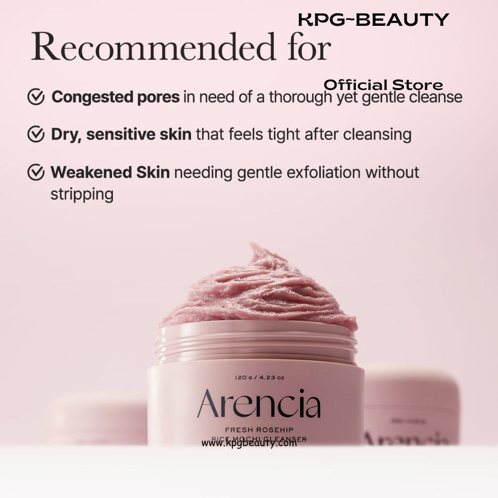 Arencia Rosehip Brightening Rice Mochi Face Cleanser & Daily Scrub - Moisturizing, Exfoliating & Deep-Cleansing - All Skin Types with Rice Powder & Rice Water Arencia