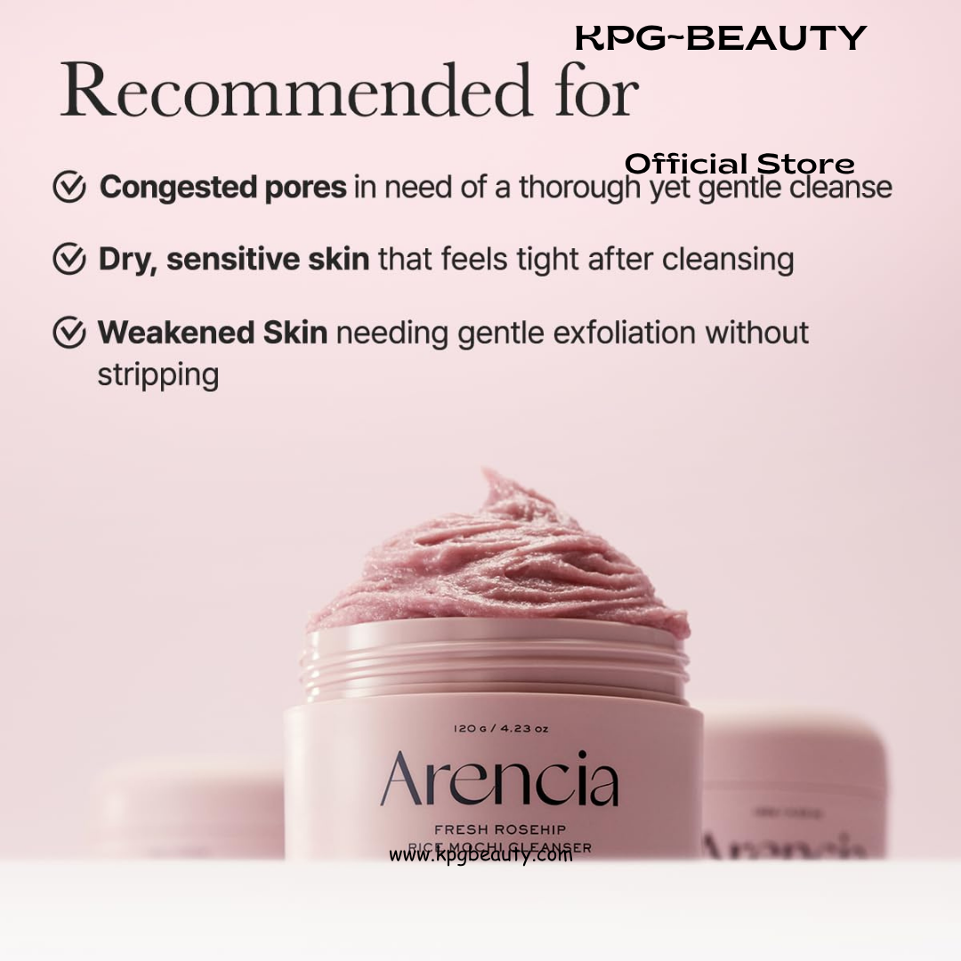 Arencia Rosehip Brightening Rice Mochi Face Cleanser & Daily Scrub - Moisturizing, Exfoliating & Deep-Cleansing - All Skin Types with Rice Powder & Rice Water Arencia