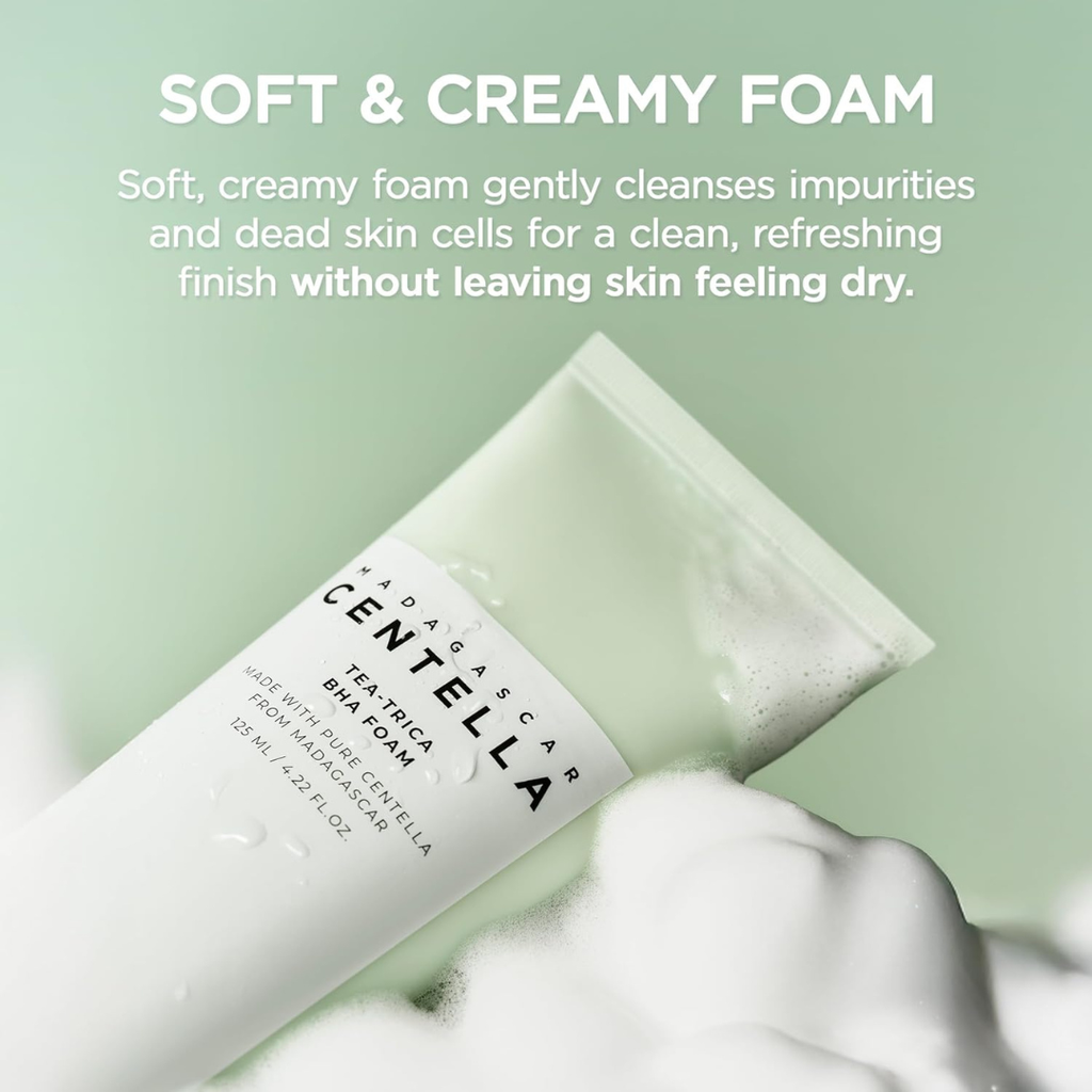 SKIN1004 Tea-Trica BHA Foam, Makeup Remover with Centella Asiatica & Tea Tree, Korean Face Cleanser for Oil & Sebum Balance, Cleansing Foam for Clearing Impurities, Korean Skin Care, 4.22 fl.oz /125ml SKIN1004