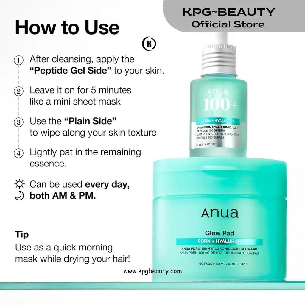 Anua PDRN 100 Hyaluronic Acid Glow Pad, Glow-Plumping Korean Face Care for Daily Skincare & Makeup Prep, Dual-Sided TonerPad for Radiant Skin & Deep Hydration (180ml, 60 Pads) KPG BEAUTY Anua
