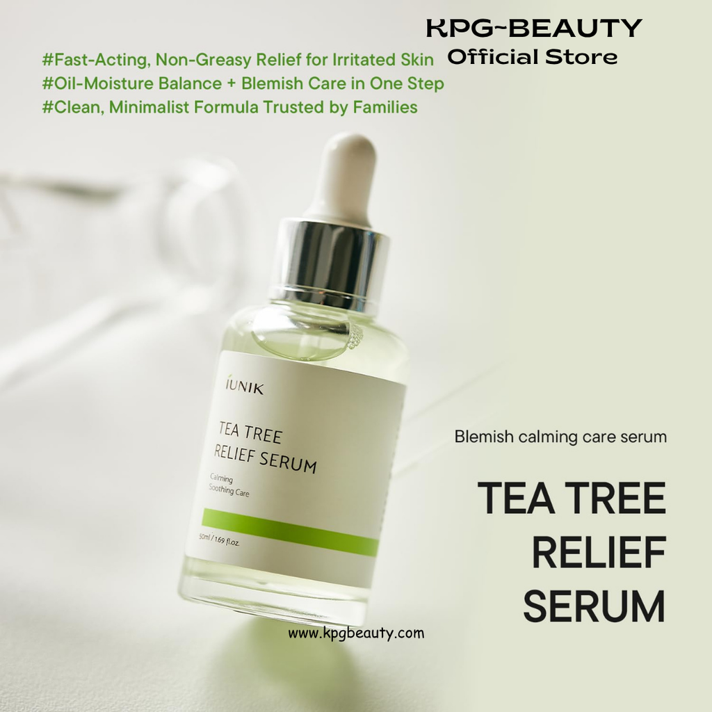 IUNIK Tea Tree Relief Serum – Tea Tree & Centella Asiatica Lightweight Vegan Ampoule for Soothing, Calming & Oil Balance, Korean Skincare for Acne-Prone Skin, 50ml IUNIK